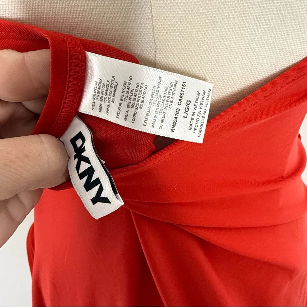 DKNY Red Halter One Piece Swimsuit Tummy Control UPF 40+ Size Large NWT slimming - Picture 6 of 8